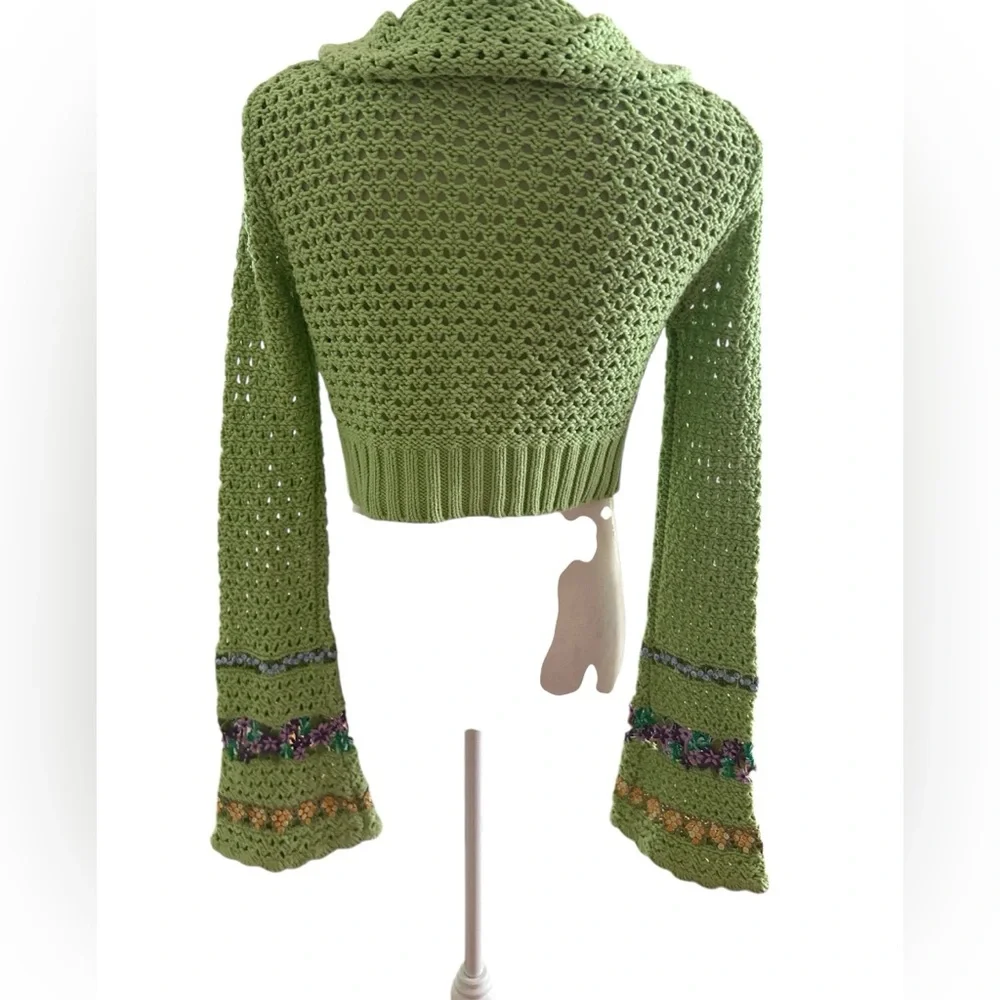 Green Crochet Women's Sweater - Picture 3 of 4